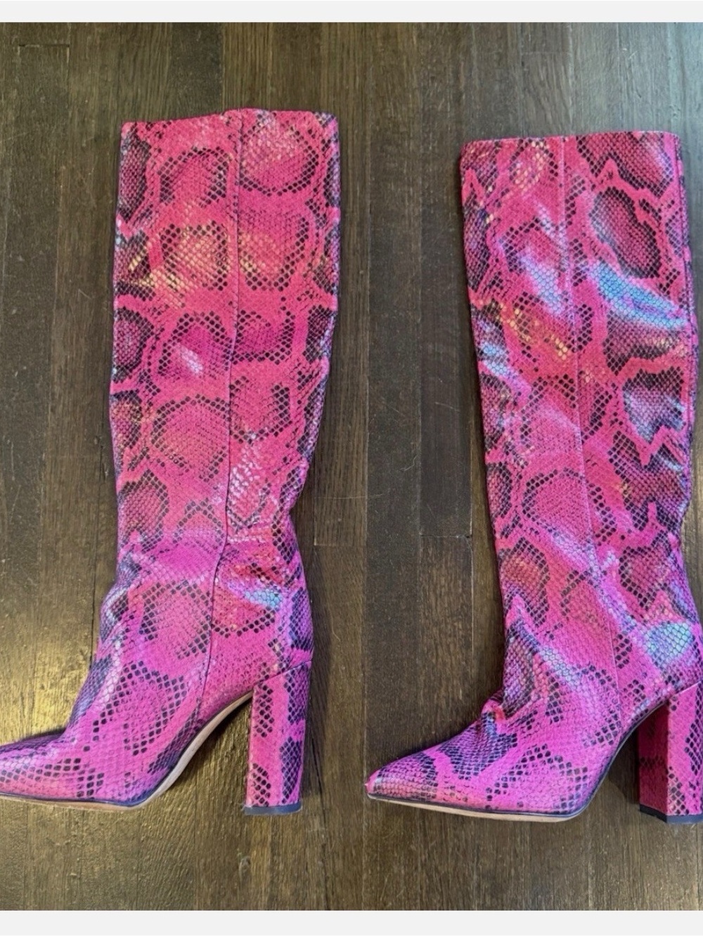 Paris Texas Red Snake-Print Over-the-Knee Boots
